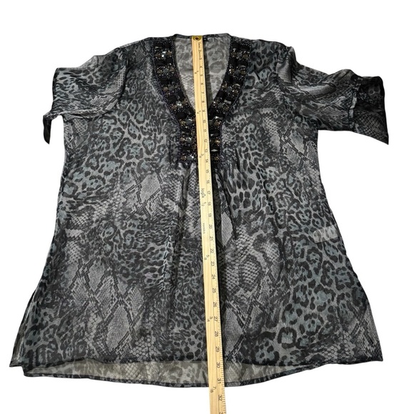 Embellished Animal Print Sheer Tunic Top Women’s Size XL Boho Peasant Dressy - Picture 14 of 16
